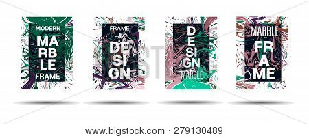 Dynamic Marble Texture Frame Vector Layout. Suminagashi Liquid Paint Cool Tech Ad, Music Poster, Mot