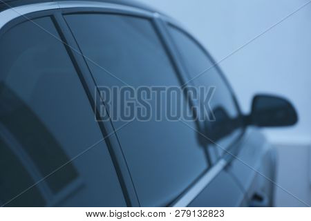 Modern Car With Tinting Foil On Window, Closeup