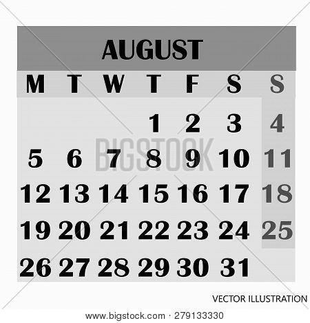 Calendar Design Month August 2019. Year 2019 Calendar. Simple Design For Calendar 2019. Calendar For
