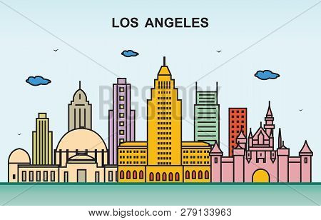 Los Angeles City Tour Cityscape Skyline Colorful Illustration