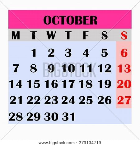 Calendar Design Month October 2019. Year 2019 Calendar. Simple Design For Calendar 2019. Calendar Fo