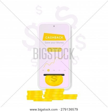 Web Banner With Cashback Icon On White Background For Promotion Design. Cashback Service Icon. Money
