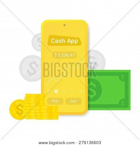 Flat Cash App Or Advertising Isolated On White Background. Mobile Pay Sign. Internet Banking. Pay Mo