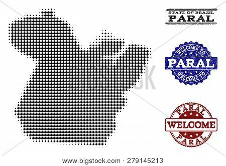 Welcome Composition Of Halftone Map Of Paral State And Rubber Watermarks. Halftone Map Of Paral Stat