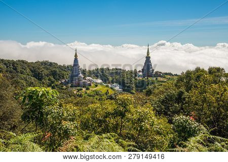 The Twin Pagoda Of King And Queen Of Thailand On Doi Inthanon The Highest Mountains In Thailand (2,5