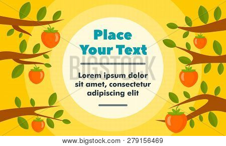 Persimmon On Tree Concept Banner. Flat Illustration Of Persimmon On Tree Vector Concept Banner For W