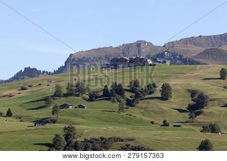 Compaccio Compatsch, Italy On September 12. View From The Mountain Station Towards The Landscape On 