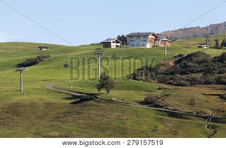 Compaccio Compatsch, Italy On September 12. View From The Mountain Station Towards The Landscape On 