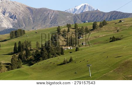 Compaccio Compatsch, Italy On September 12. View From The Mountain Station Towards The Landscape On 