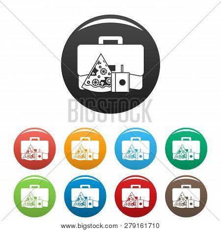 Pizza Lunch Bag Icons Set 9 Color Vector Isolated On White For Any Design