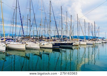 La Spezia, Italy - October 10, 2018: Yachts In Porto Mirabello Harbor At La Spezia, Liguria