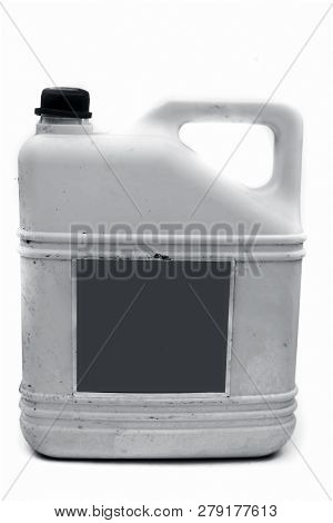Close Up Of White Colored Jerrican Or Plastic Jerrican Or Jerry Can Isolate On White Used For Contai