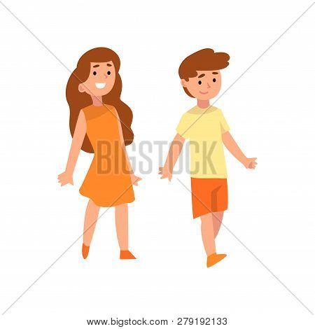 Happy Boy And Girl, Brother And Sisiter Vector Illustration