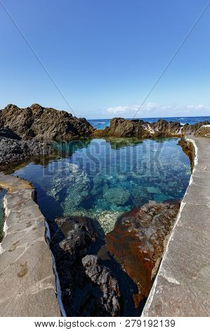 El Caleton De Garachico. Wide Angle View Of One Of Natural Pools In Garachico, Tenerife, Spain