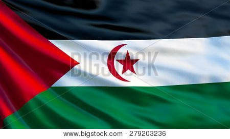Sahrawi Flag. Waving Flag Of Sahrawi 3d Illustration. Western Sahara