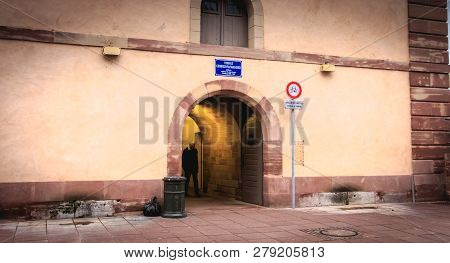 Entrance To Georges Frankhauser Passage In Historic Town Center Of Strasbourg