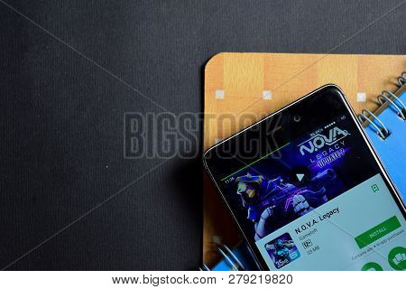 Bekasi, West Java, Indonesia. January 18, 2019 : N.o.v.a. Legacy Dev App On Smartphone Screen. N.o.v