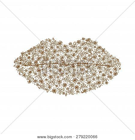 Decorative Print Of Lips In Zentangle Style