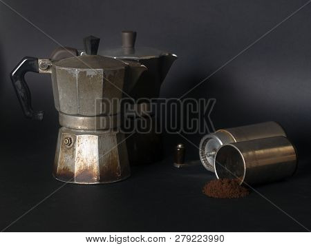 Moka Coffee Makers. Coffee Grinder And Coffee