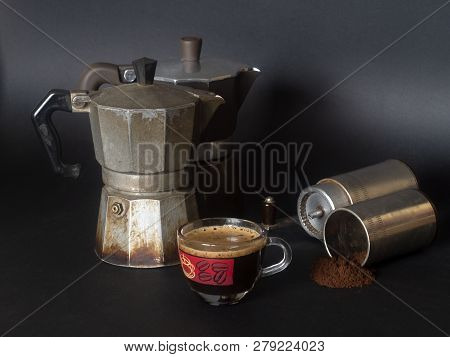 Moka Coffee Makers. Coffee Grinder And Coffee