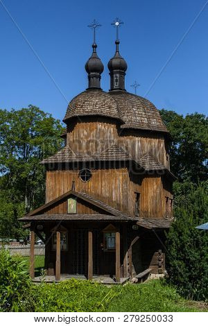 Lublin, Poland, August 2018: Old Wooden Orthodox Church In Open Air Village Museum