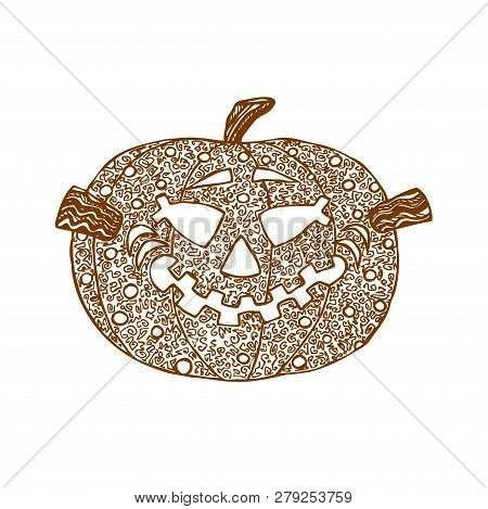 Hand Drawn Decorative Halloween Pumpkin In Zentangle Style
