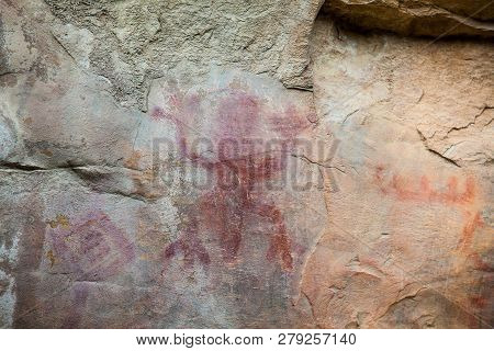 Prehistoric Paintings On Rock Known As Petroglyphs In The Municipality Of Facatativa In Colombia