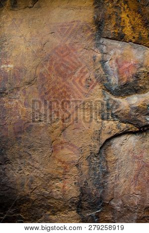Prehistoric Paintings On Rock Known As Petroglyphs In The Municipality Of Facatativa In Colombia