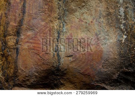 Prehistoric Paintings On Rock Known As Petroglyphs In The Municipality Of Facatativa In Colombia