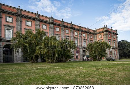 Naples, Italy - December 31, 2018: Italy, Naples, The Capodimonte Royal Palace Seen From The Park Wi