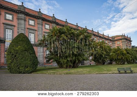 Naples, Italy - December 31, 2018: Italy, Naples, The Capodimonte Royal Palace Seen From The Park Wi