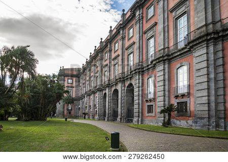 Naples, Italy - December 31, 2018: Italy, Naples, The Capodimonte Royal Palace Seen From The Park Wi