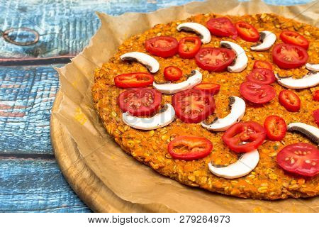 Pizza With Blat Of Sweet Potato And Oat Seeds