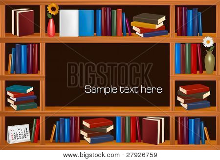 Книжные полки с книгами. Векторные иллюстрации.