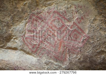 Prehistoric Paintings On Rock Known As Petroglyphs In The Municipality Of Facatativa In Colombia