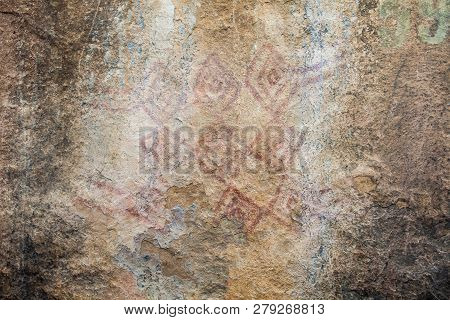 Prehistoric Paintings On Rock Known As Petroglyphs In The Municipality Of Facatativa In Colombia