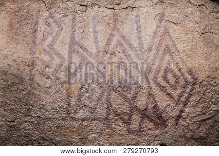 Prehistoric Paintings On Rock Known As Petroglyphs In The Municipality Of Facatativa In Colombia