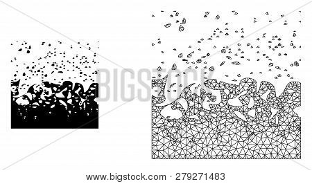 Polygonal Mesh Boiling Liquid And Flat Icon Are Isolated On A White Background. Abstract Black Mesh 