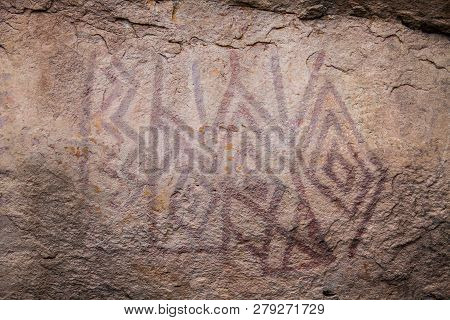Prehistoric Paintings On Rock Known As Petroglyphs In The Municipality Of Facatativa In Colombia