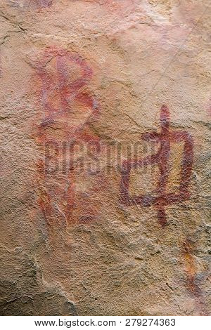 Prehistoric Paintings On Rock Known As Petroglyphs In The Municipality Of Facatativa In Colombia