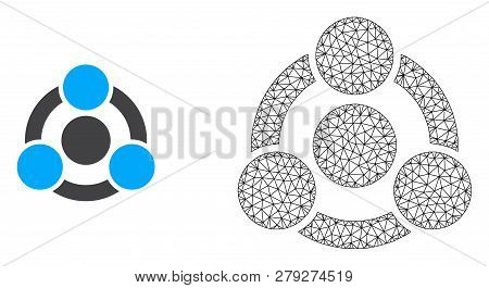 Polygonal Mesh Collaboration And Flat Icon Are Isolated On A White Background. Abstract Black Mesh L