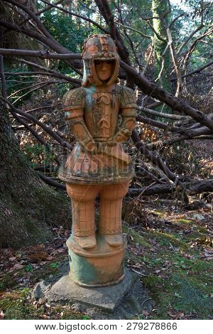 Miyazaki, Japan - November 5, 2018:  Haniwa Garden in Heiwadai Park with earthenware replicas of burial statues found all over the country in Japan