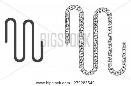 Polygonal Mesh Pipe And Flat Icon Are Isolated On A White Background. Abstract Black Mesh Lines, Tri