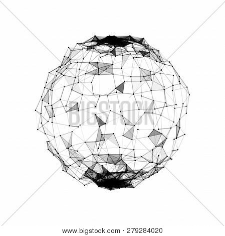 Abstract 3D Sphere Made Of Points. Futuristic Technology Style. Abstract Vector Mesh Distorted Spher