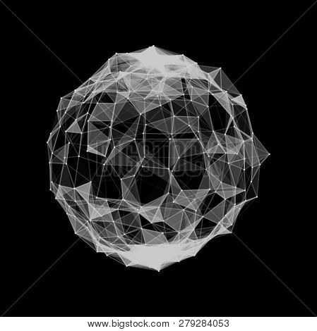 Abstract 3D Sphere Made Of Points. Futuristic Technology Style. Abstract Vector Mesh Distorted Spher