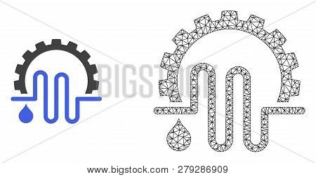Polygonal Mesh Water Supply Service And Flat Icon Are Isolated On A White Background. Abstract Black