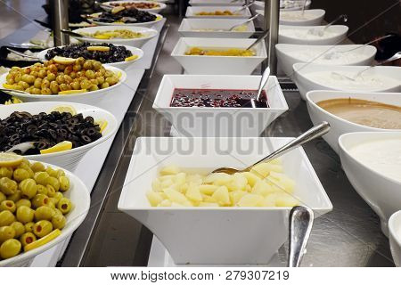 Olives And Sauces On The Buffet. Assortment
