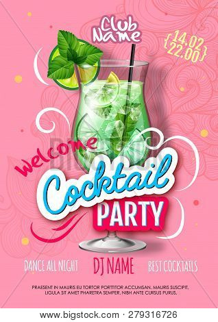 Cocktail Party Poster In Eclectic Modern Style. Realistic Cocktail