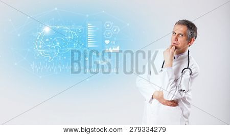 Middle aged neurologist showing the test result 