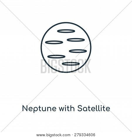 Neptune With Satellite Icon In Trendy Design Style. Neptune With Satellite Icon Isolated On White Ba